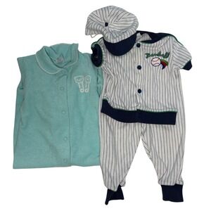 Vintage 18M Carters Teal Sleeper Baseball  Set Blue White Retro Infant Baby